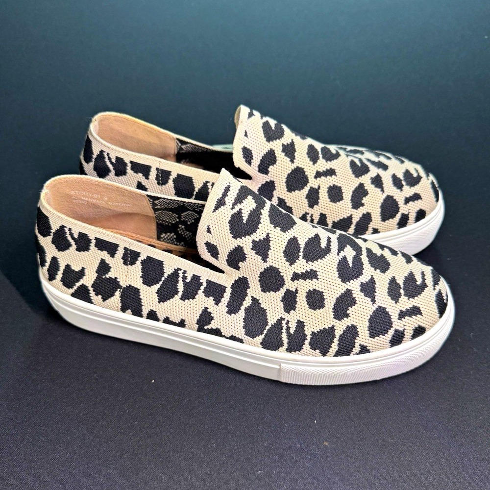 Bamboo Story-01 Womens 9 Leopard Animal Print Knit Slip On Sneakers Loafers